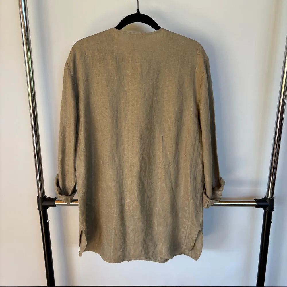 Vtg 90s Linen Southwestern Tunic Top Tan Western Summer Lagen Look Size 6 - Image 3