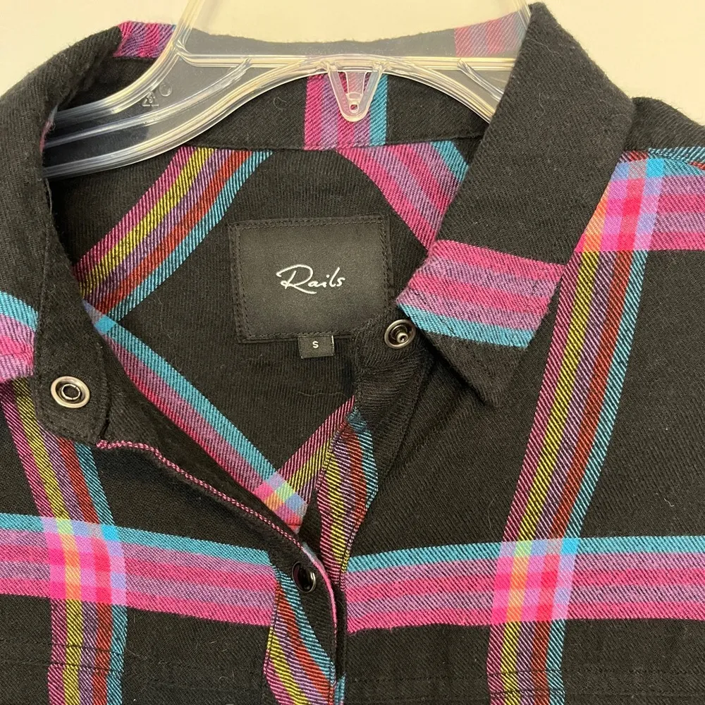 Rails Leo Onyx Magenta Cayenne Flannel Shirt Sz S Neon Pearl Snap - Image 4