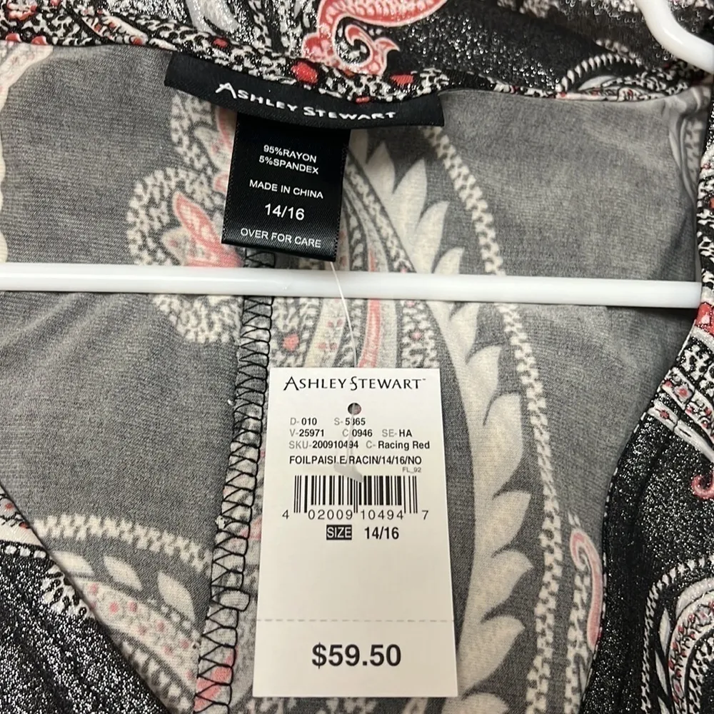 ASHLEY Stewart pull-over dress. Shimmering red & black w/rhinestones. 14/16 NWT - Image 5