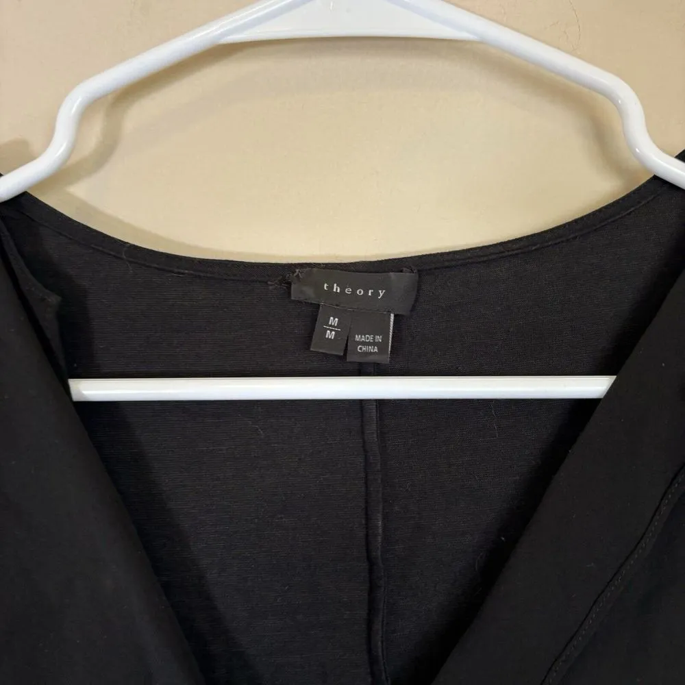 Theory Dariya Sulla Mixed Media Faux Wrap Silk Blouse‎ Women Size Medium Black - Image 5