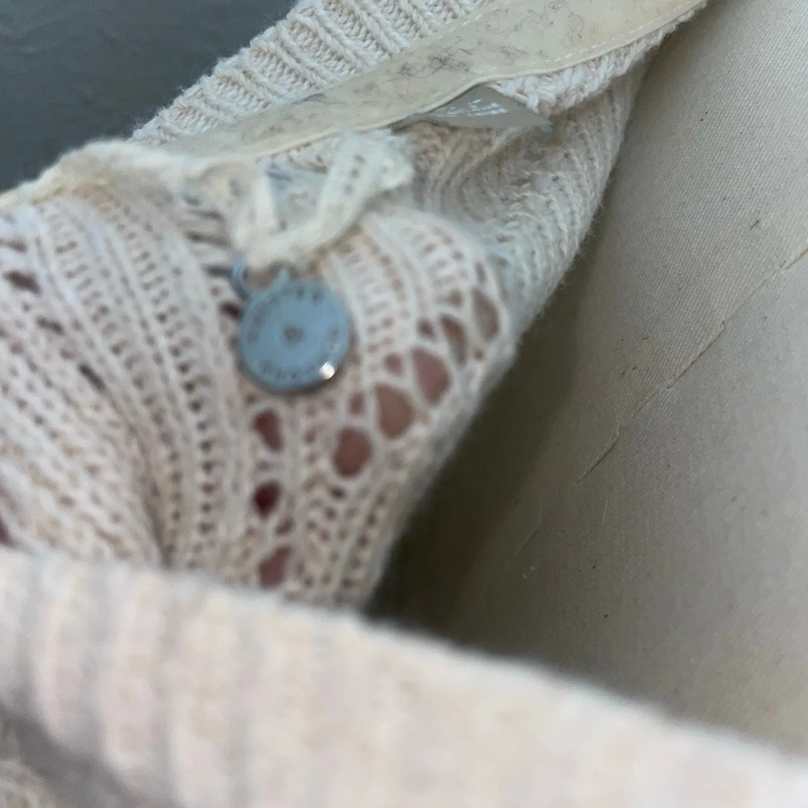 Anthropologie‎ Knitted & Knotted Lace Hem Pointelle Tunic Sweater Cream Small - Image 5