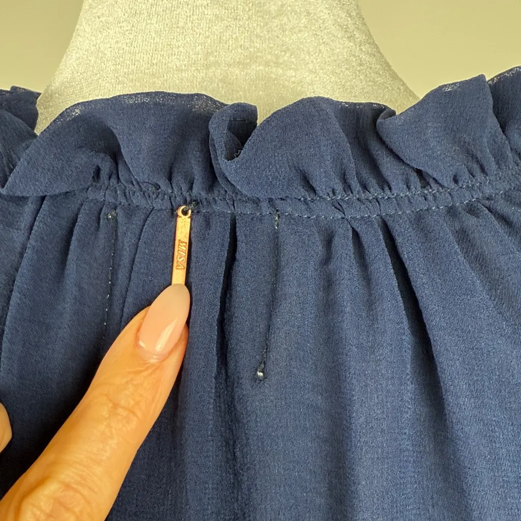 Misa Los Angeles Long Sleeve Ruffle Navy Blouse Top Tassels Size Small - Image 7
