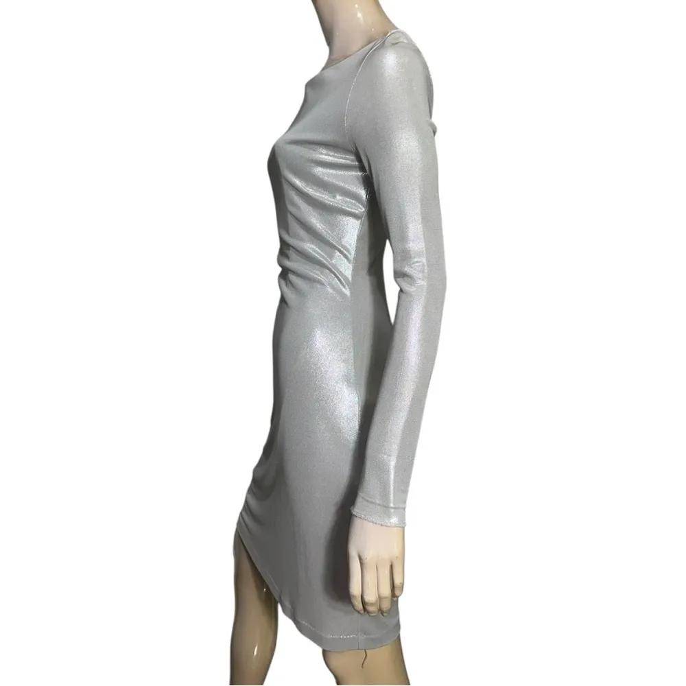 Ralph Lauren Black Label Women’s 4 6 Metallic Shimmery Silver Fitted Dress - Image 4