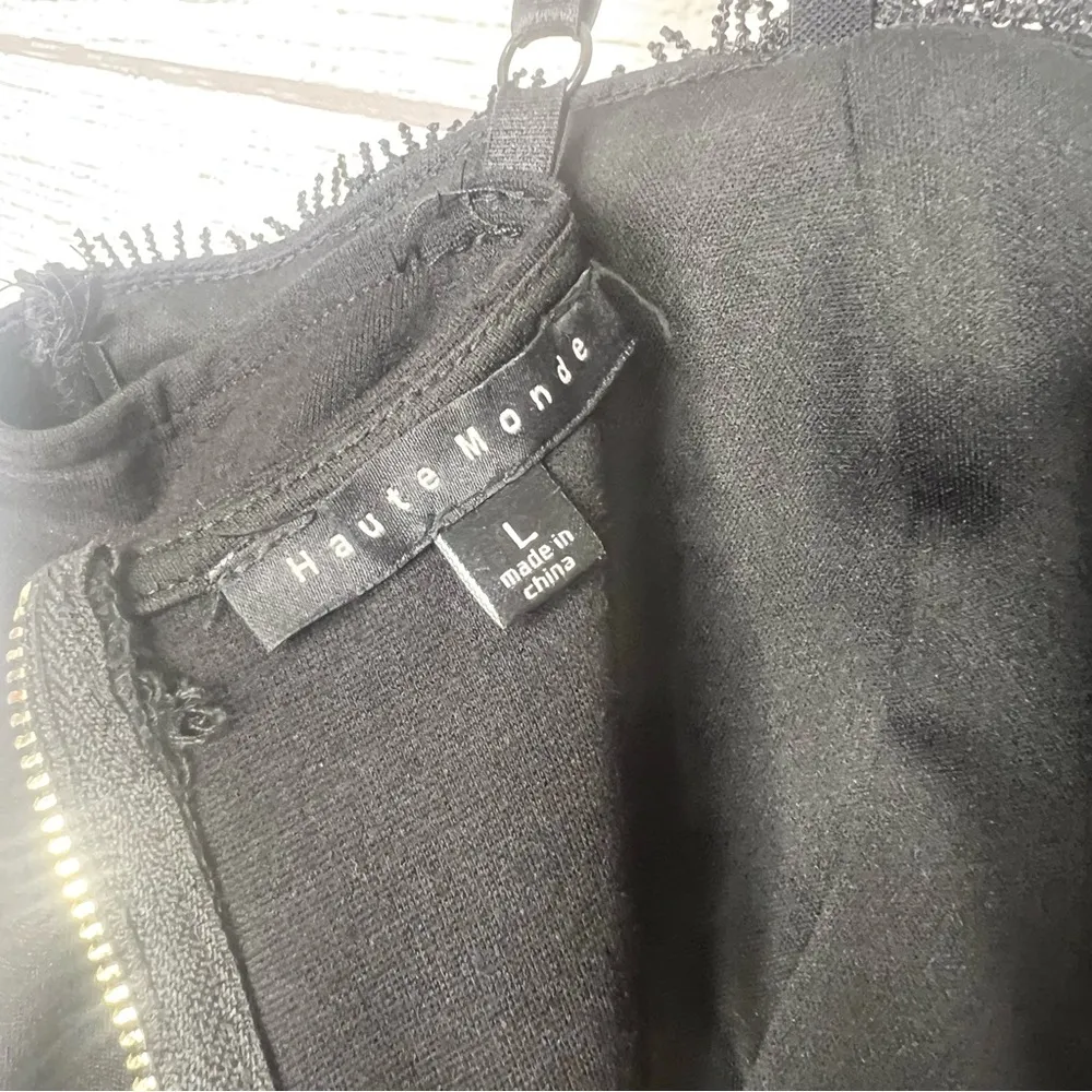 Haute Monde Black Bodycon Cocktail Dress Embroidered Lace Appliqué Size Large - Image 9