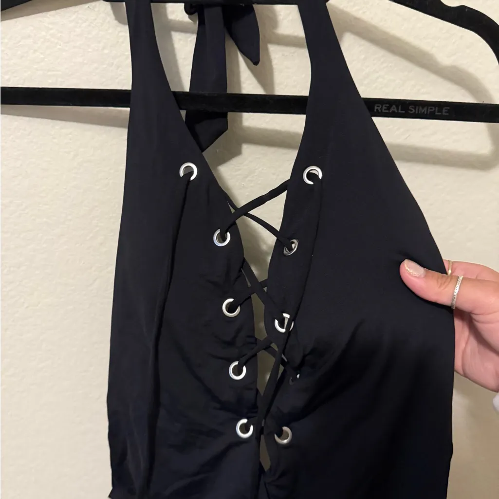 Seafolly Lace Up One Piece Swim Black Size 12 Summer Vacation Resortwear - Image 3