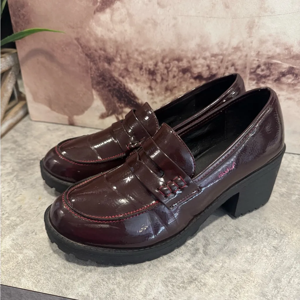 Dirty Laundry Burgundy Patent Faux Leather Chunky Heeled Loafers Women’s Sz 10 - Image 4