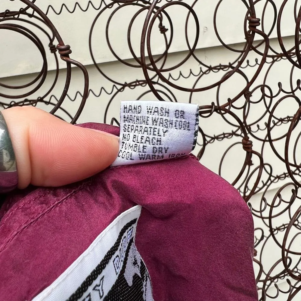 Vintage Hey Dude maroon and abstract art deco color block silk shirt - Image 5