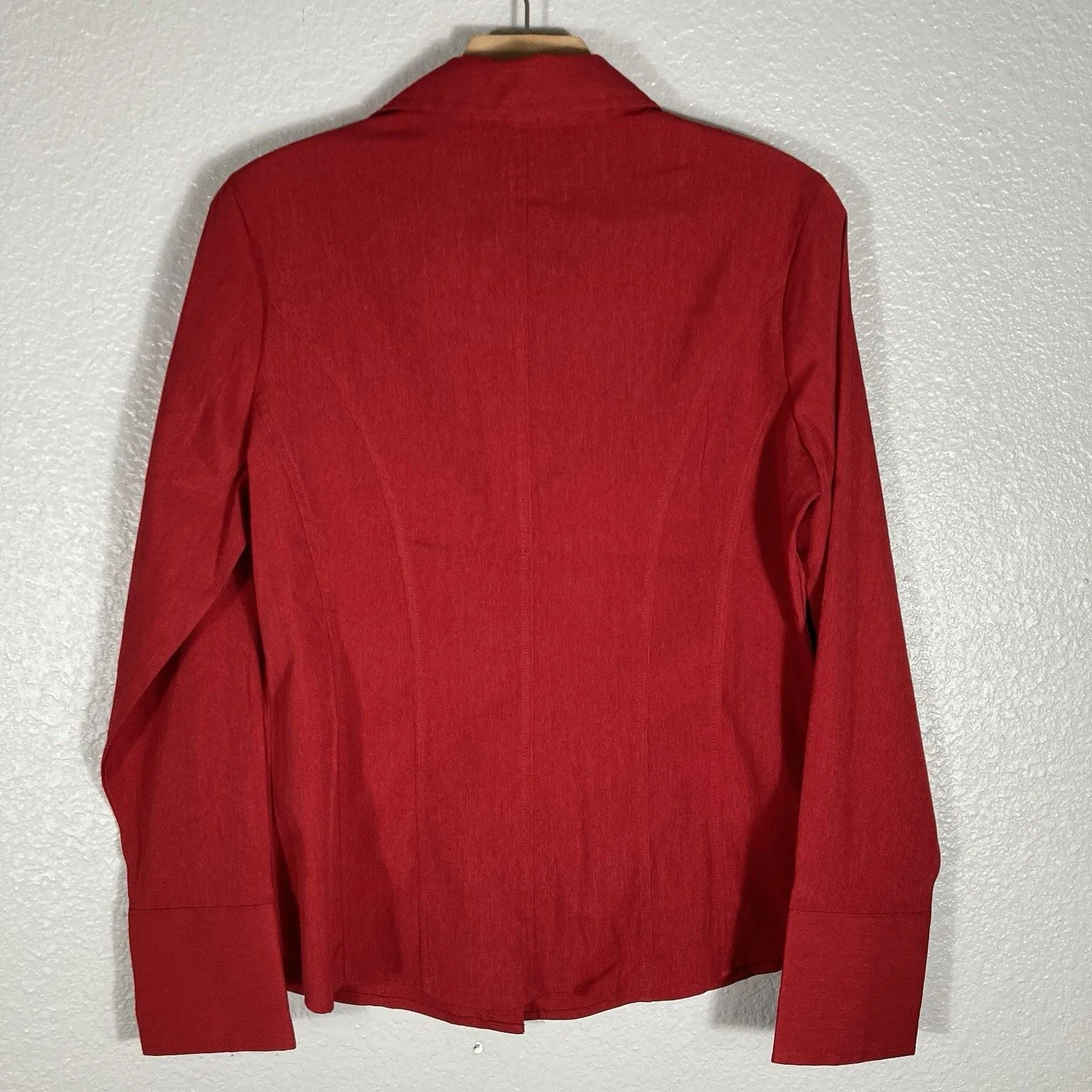 Rich Red Button Down Top Blouse Rhinestone Buttons Women M Career Office Party - Image 6