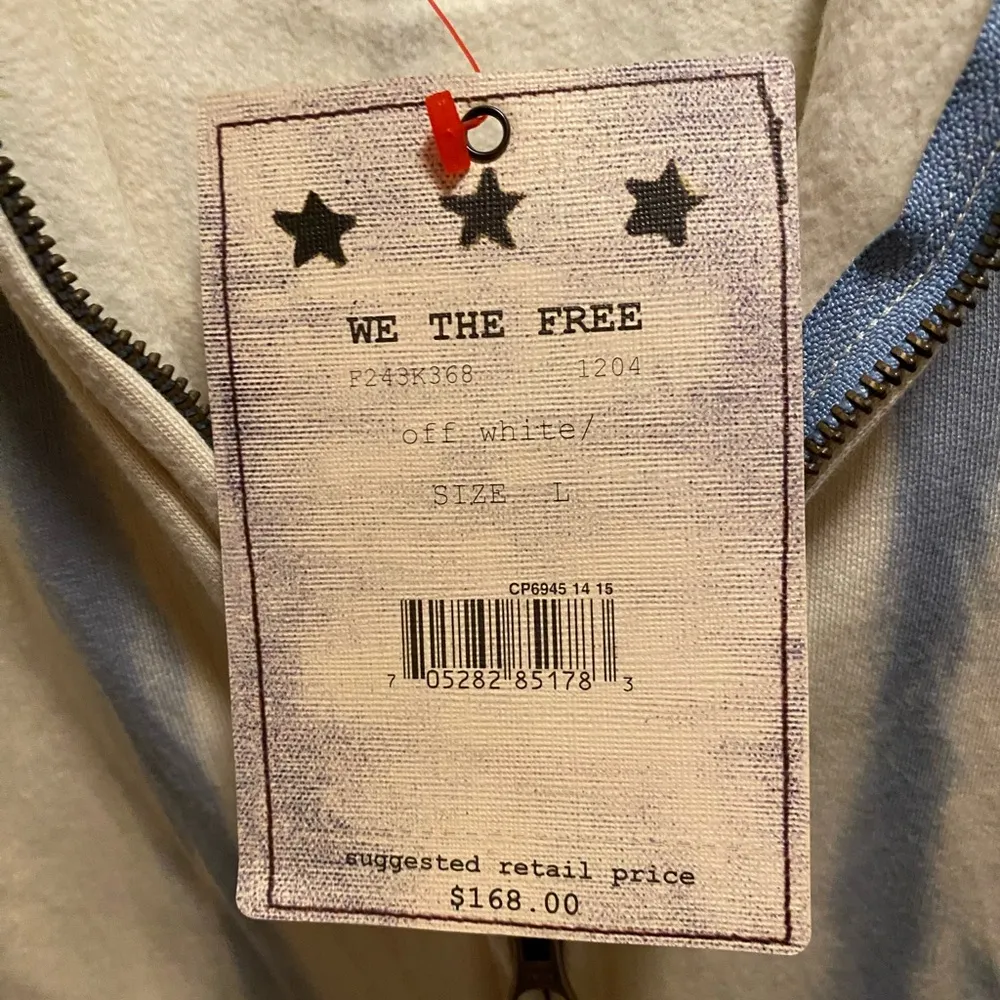 Free People We The Free Off White & Blue Tie Dye Lace Cross Hoodie Size L New - Image 5