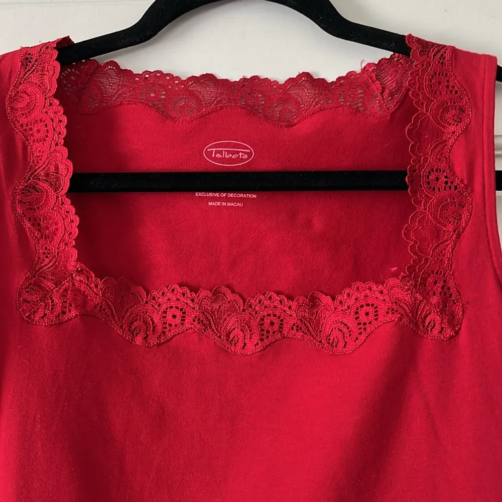 Talbots Red Fitted Sleeveless Tank Top With Lace Details - Image 4