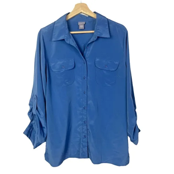Laura Scott Blue Collar Long Sleeve Button Down L - Image 4
