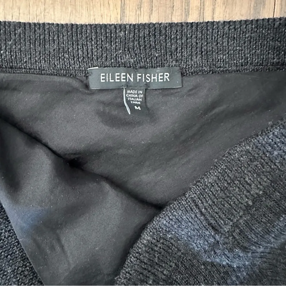 Eileen Fisher Ribbed Draped Midi Wool Silk Skirt in Charcoal Grey Size Medium - Image 5