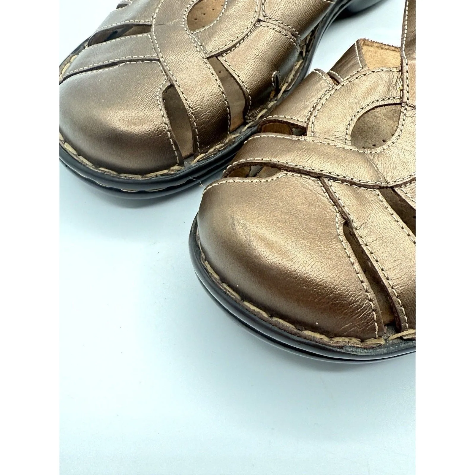 CLARK'S LEATHER Metallic Bronze HUARACHE SLING BACK SANDALS SZ 10 M Bendables‎ - Image 2