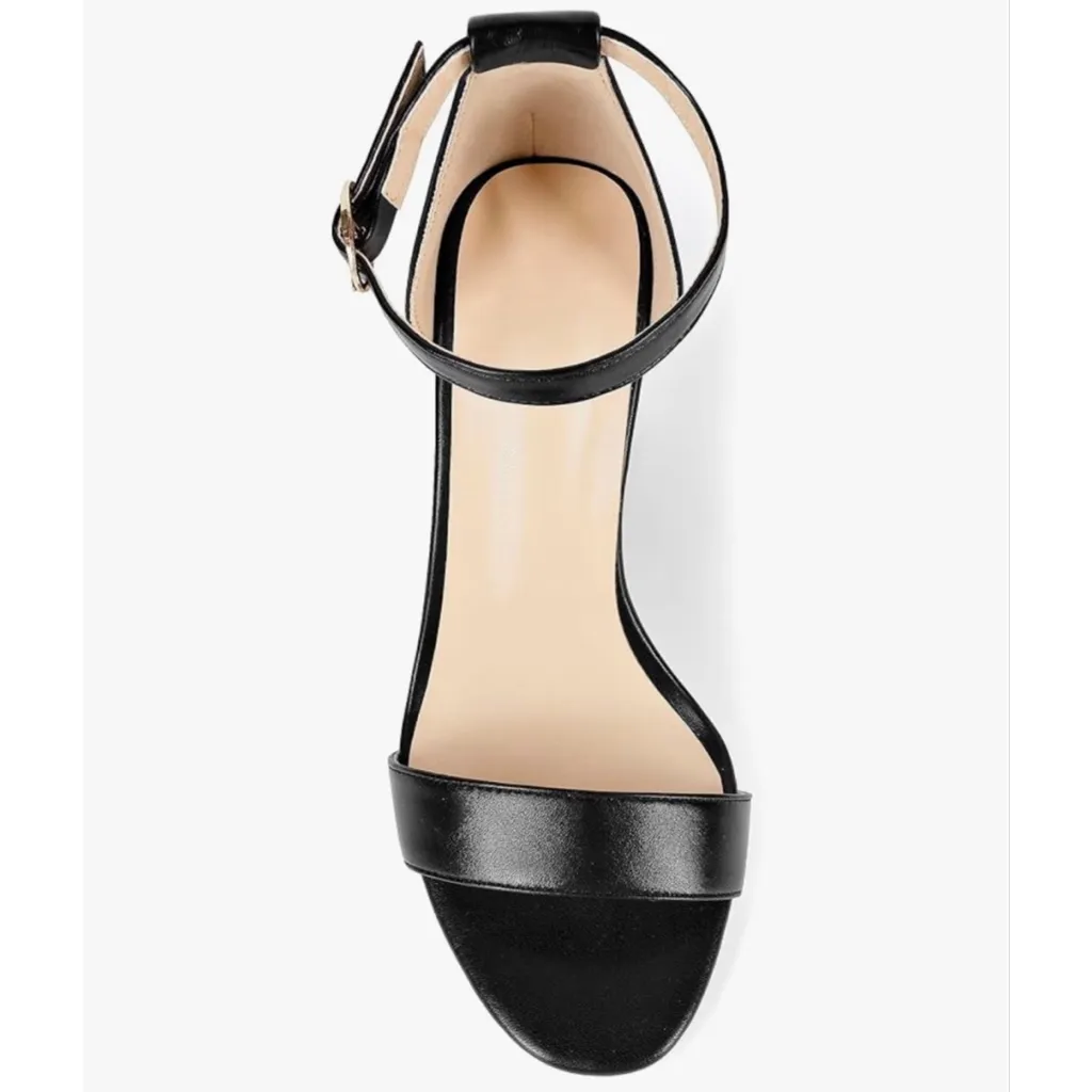 NEW Heels Open Toe Ankle Strap Chunky High Heel Pumps 3.35” 9.5 Black - Image 5