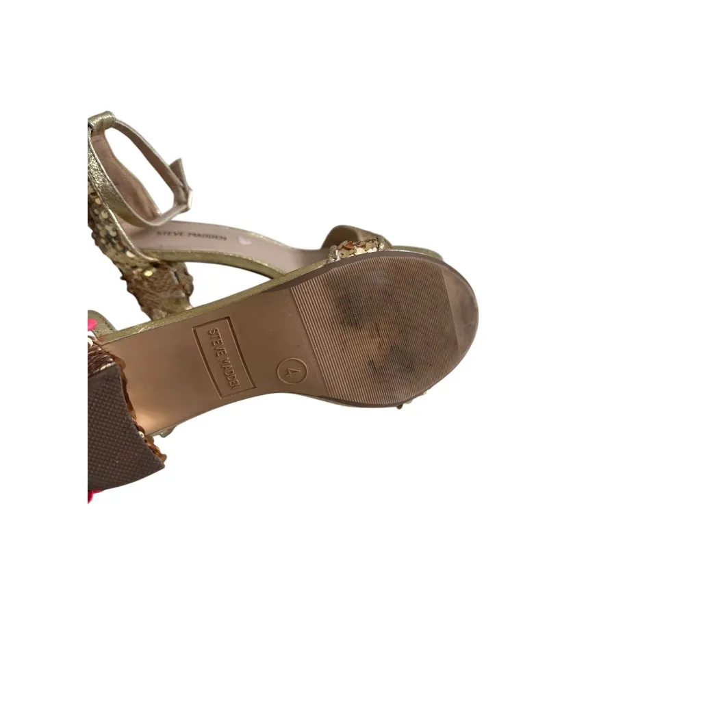 STEVE MADDEN Girls Gold Sequined Kitten Heels Sandals Size 4 - Image 7