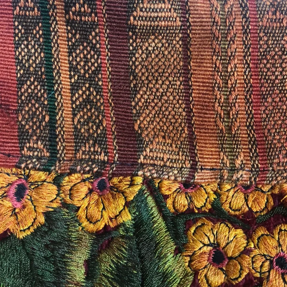 Boho Embroidered Tapestry Cottagecore Western Festival Retro Purse Tote Zip Bag Gold - Image 4