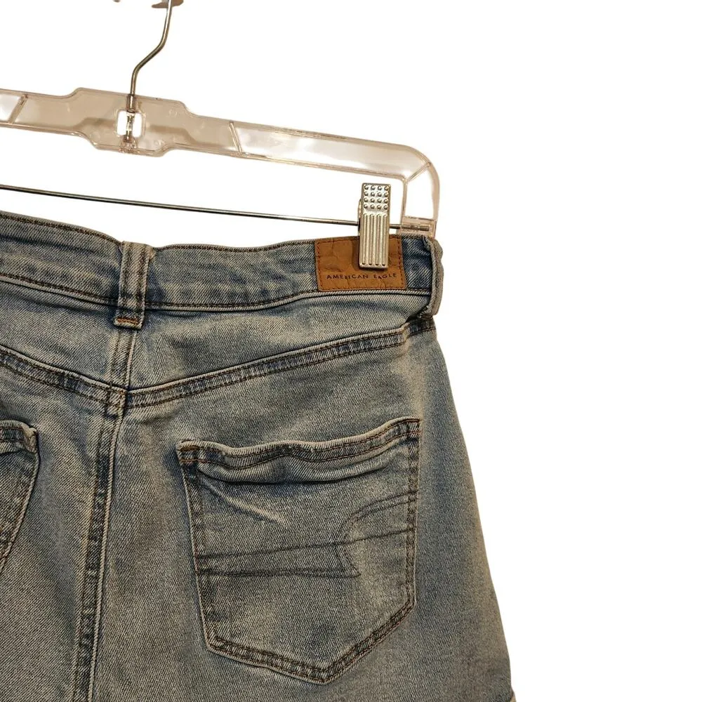 American Eagle Stretch Denim Cuffed Mom Jean Shorts Blue Casual Summer Size 4 - Image 4