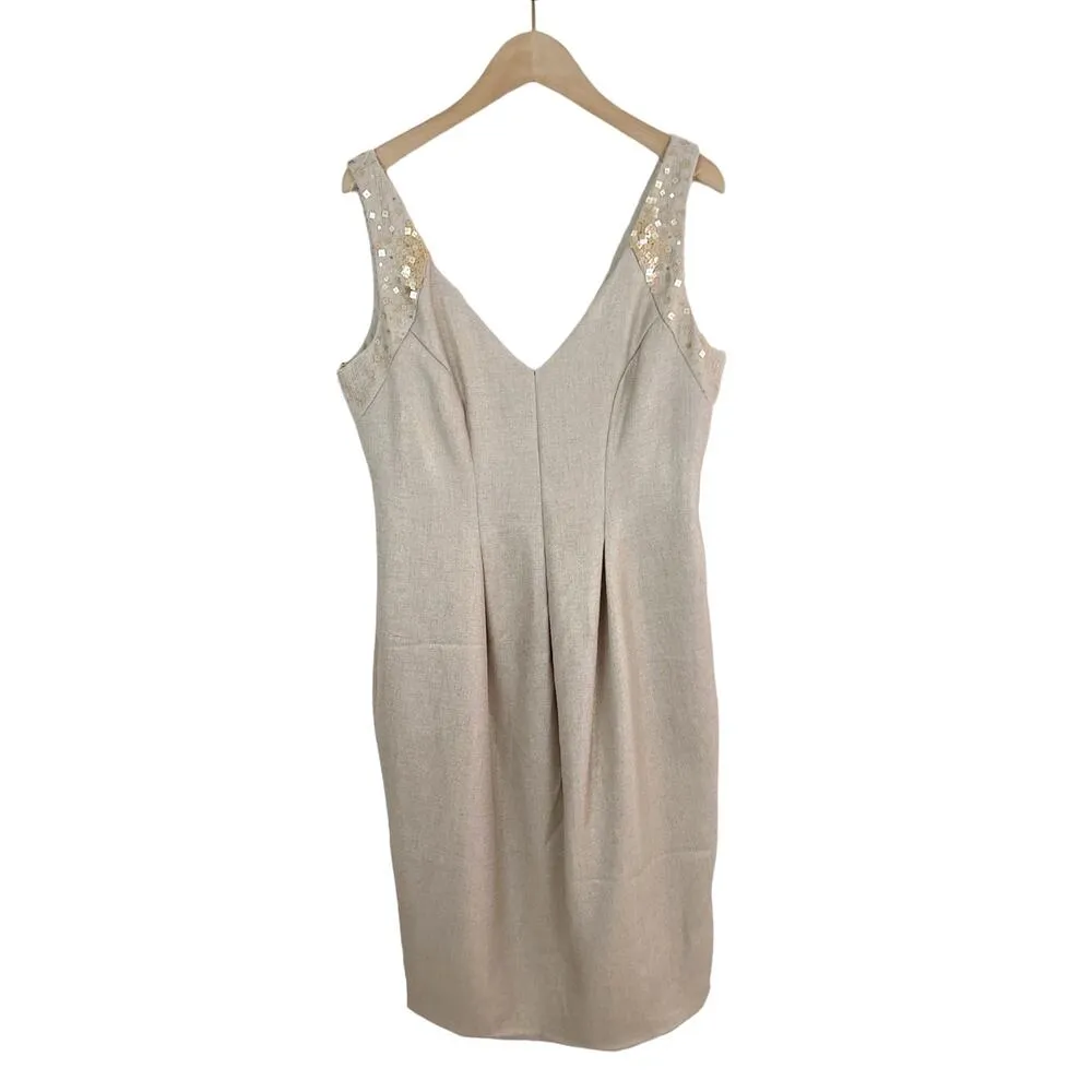 NEW Carmen Marc Valvo Infusion Sequin Embellished V-Neck Dress Tan Size 6 - Image 2