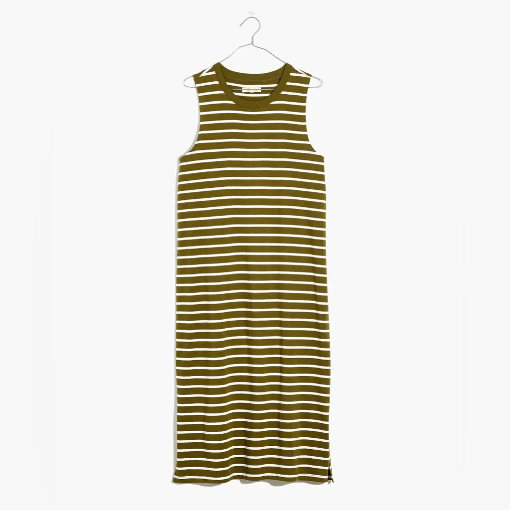 Madewell Plus Organic Cotton Crewneck Tank Midi Dress in Stripe Green NWT 4X - Image 9