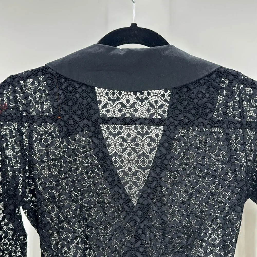Maeve For Anthropologie Black Lace Button Down Blouse sexy  grunge goth size XS - Image 9