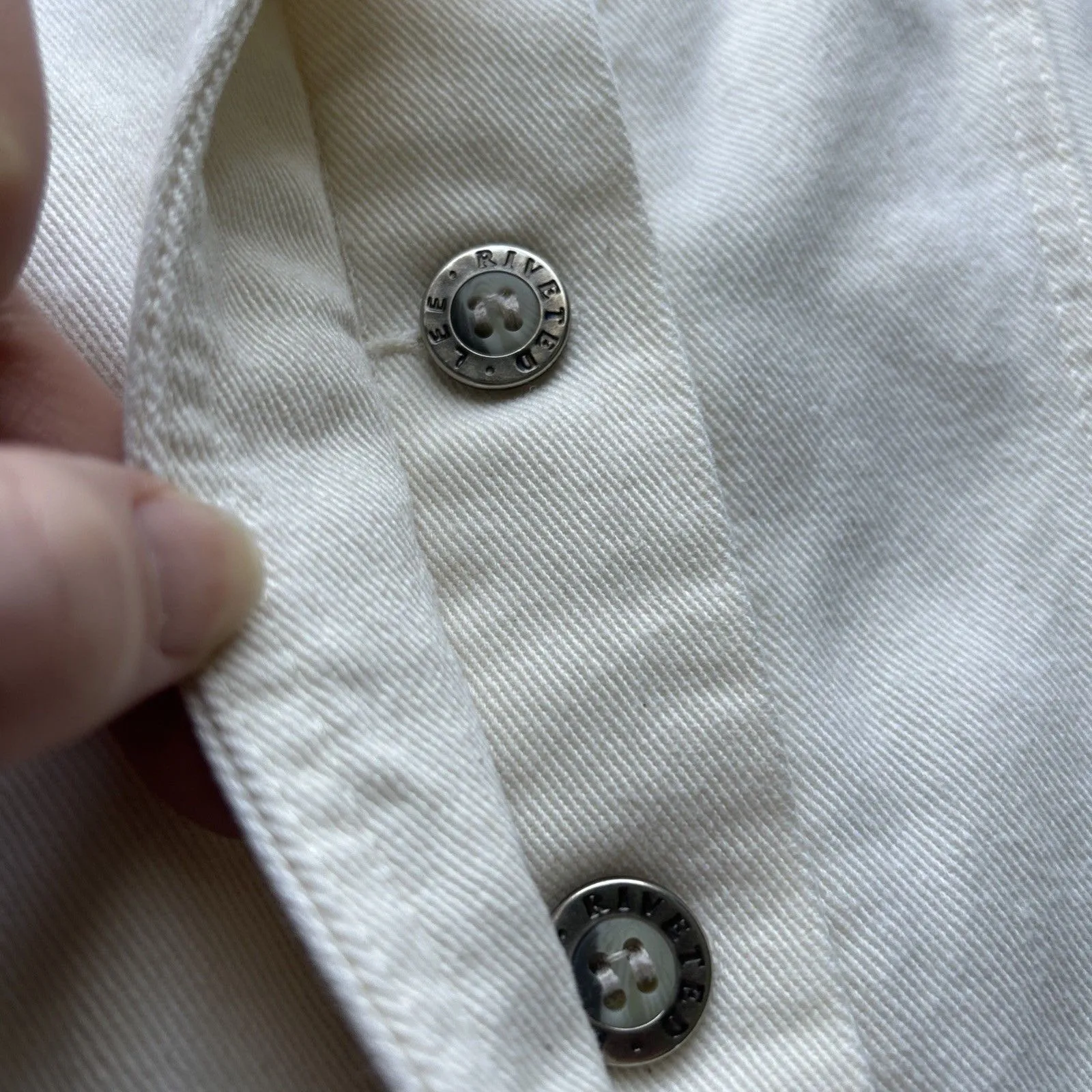 Vintage Lee Riveted Denim Jean Dress Jumper And Jacket Set Cream Union Made M/L - Image 5