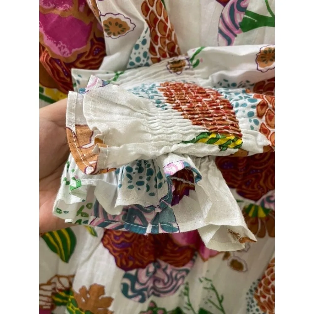 By Charlee Midi ALEXIS TIERED HYDRANGEA FLORAL Dress S 3/4 SLEEVE Blue - Image 4