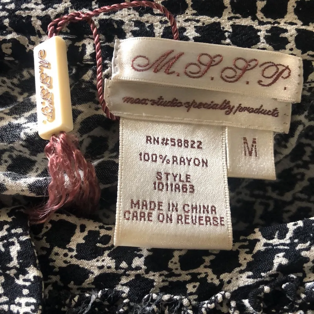 MSSP Black Cream Rayon Blouson Long Sleeve Elastic Waist Dress Womens Medium - Image 9