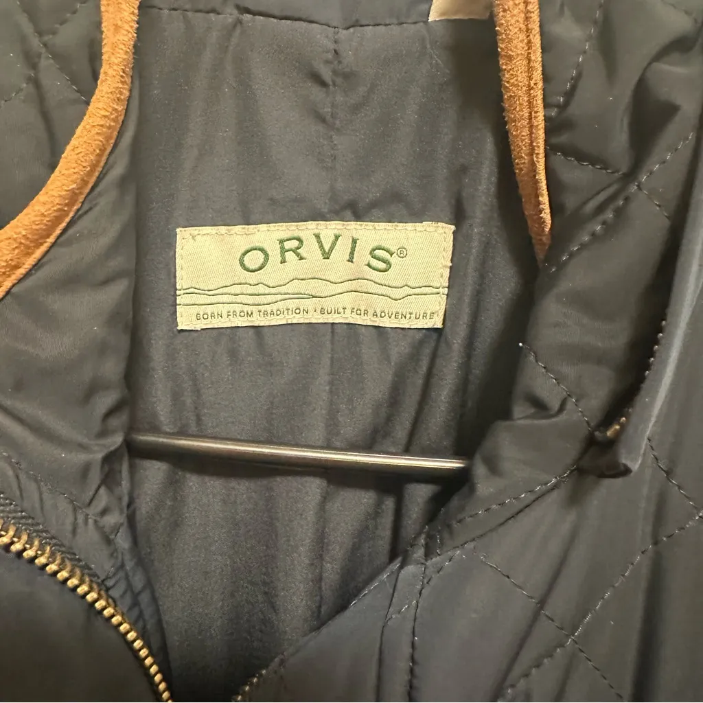 Orvis Quilted Jacket Blue Tan Jacket Size Large - Image 3