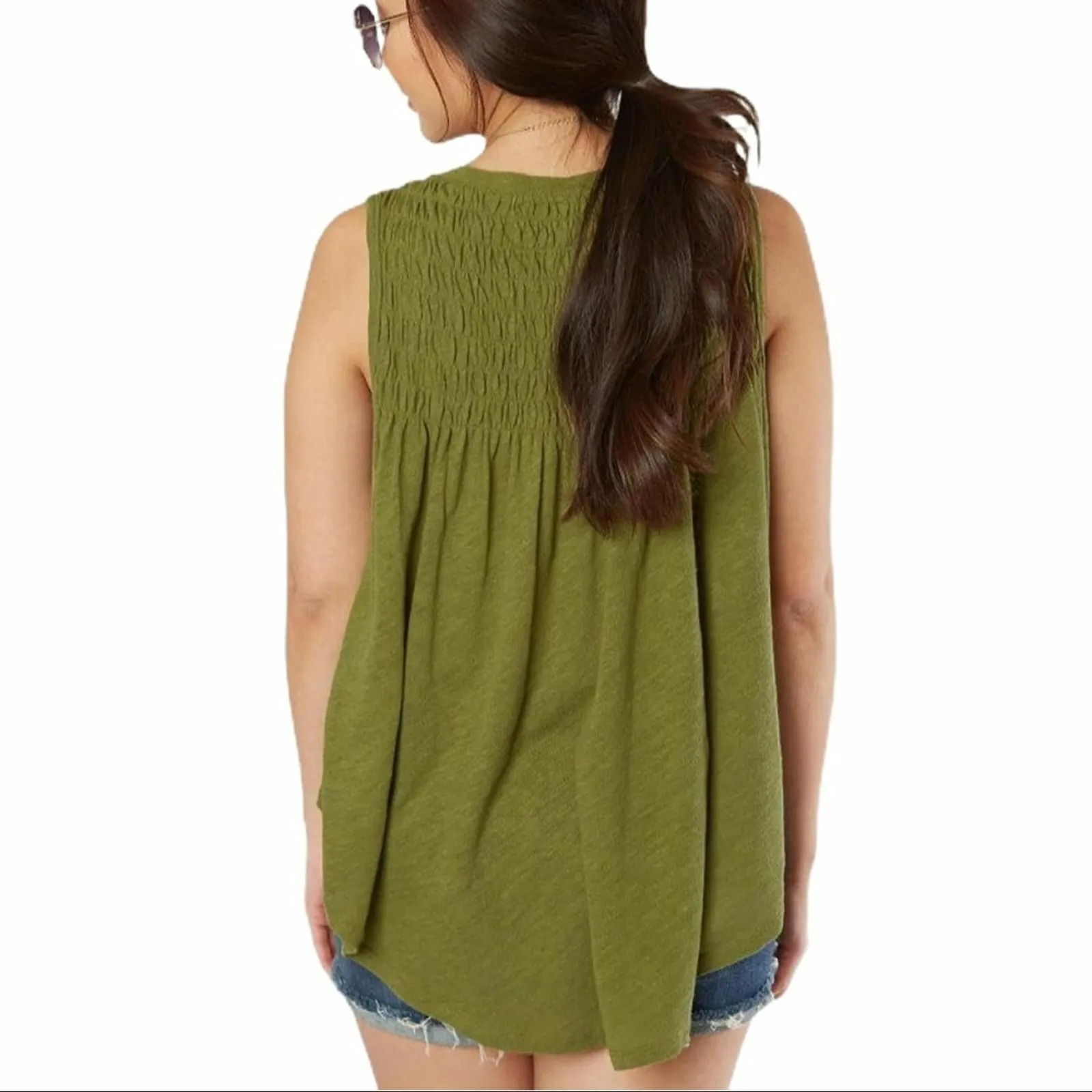 Free People green‎ linen blend swingy tank XS New - Image 2