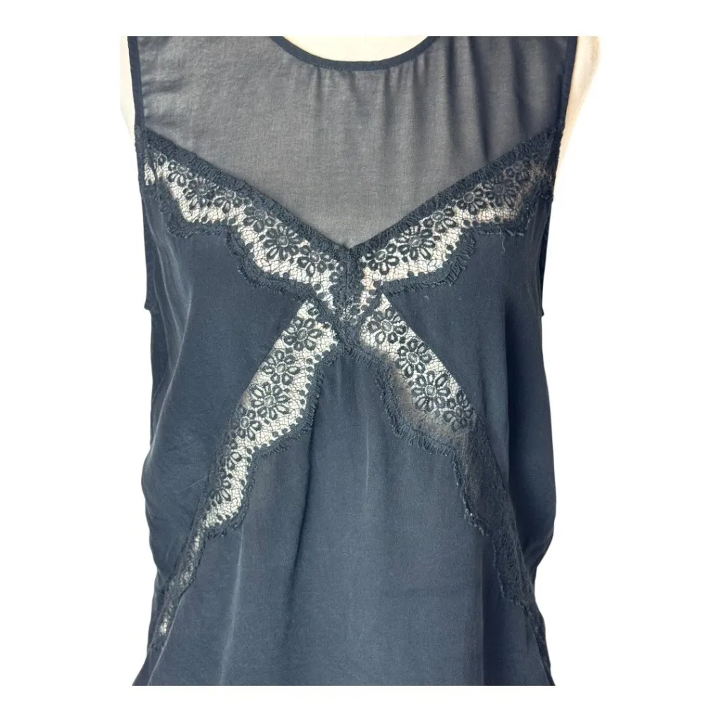 Sandro Shirt Women Small Black Sheer Bodice Lace Detail‎ Top Whimsigoth Gothic - Image 5