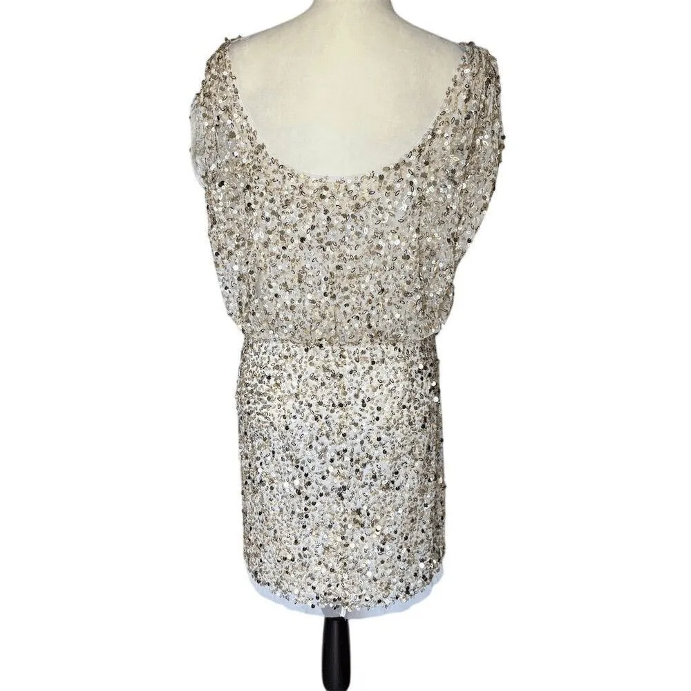 Aidan Mattox Gold Sequin Beaded Blouson Cocktail Dress Size 8 - Image 4