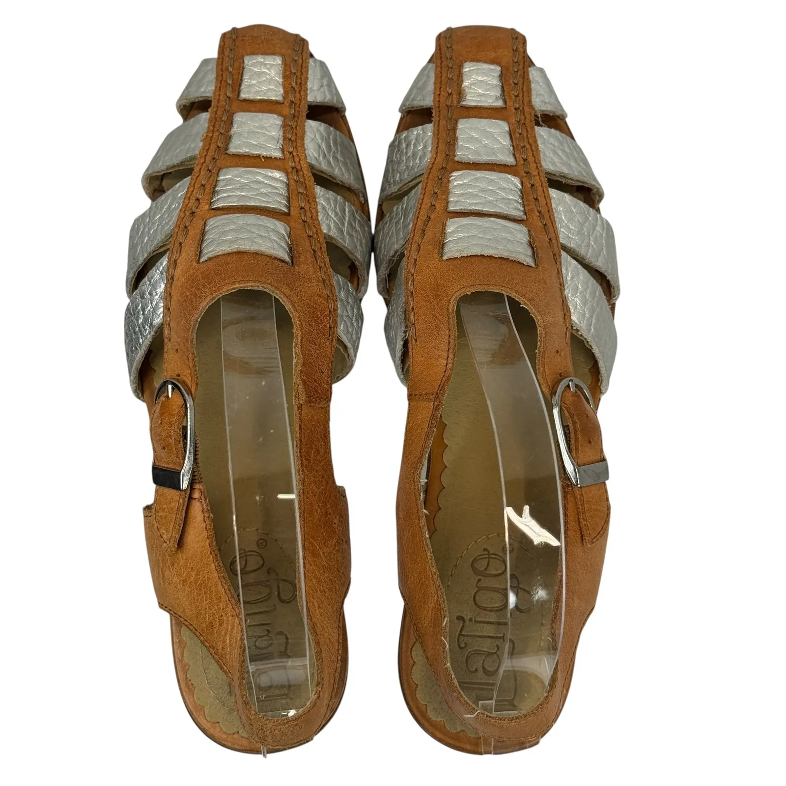 Latigo Silver Leather Fisherman Sandals Sz 6.5‎ Buckle Strappy Boho Flat Coastal - Image 5
