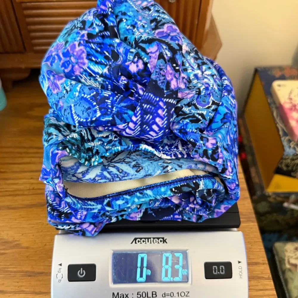 Trimshaper Floral One Piece Swimsuit Women’s Size 14 Ruching Detail Purple Blue - Image 13