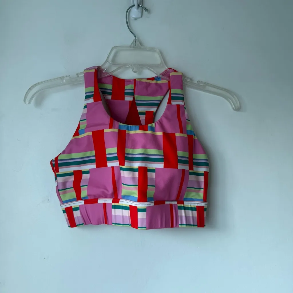 Katie Kortman Pink & Red Striped Block Sports Bra S - Image 3