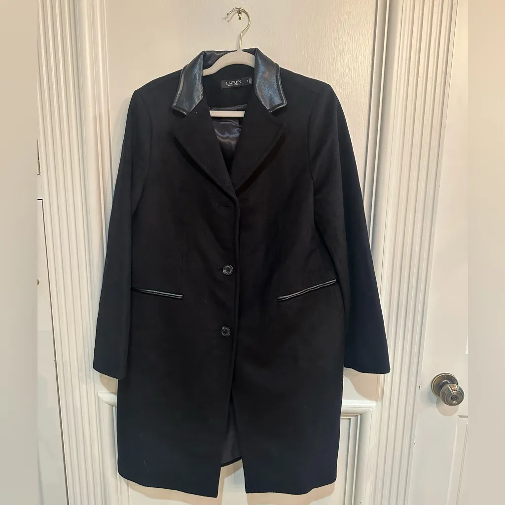 Lauren Ralph Lauren Double-Breasted Coat 14 | Faux-Leather Trim Wool Blend - Image 10