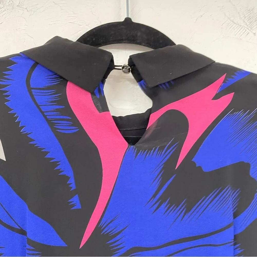 Boutique Blue & Pink Long Sleeve Peter Pan Collar Maxi Dress Womens XL Sheer - Image 6