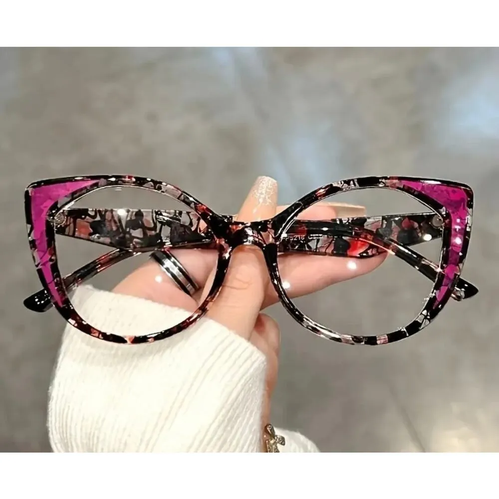 Cat Eye Fashion Glasses Clear Lenses Leopard Purple - Image 6
