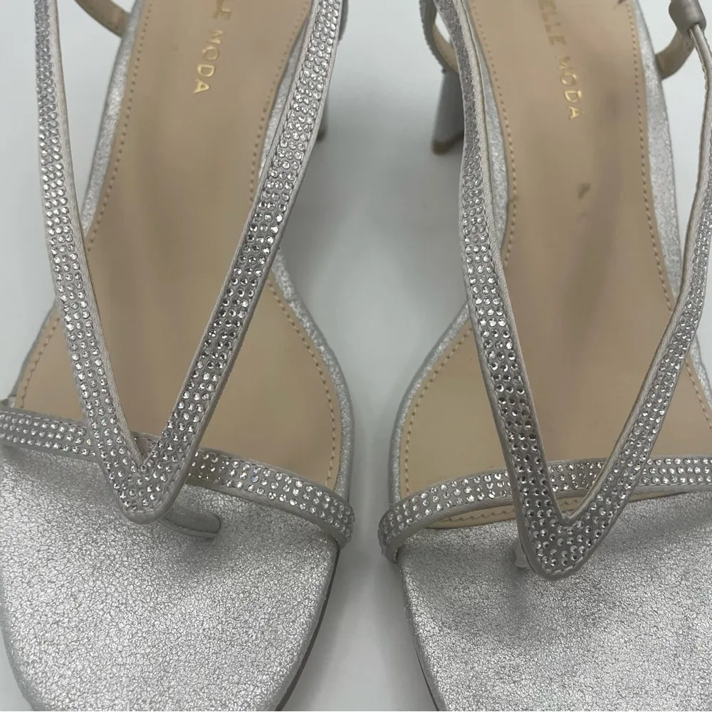 Pelle  strappy rhinestone heeled silver sandals women Size 7 1/2M - Image 4