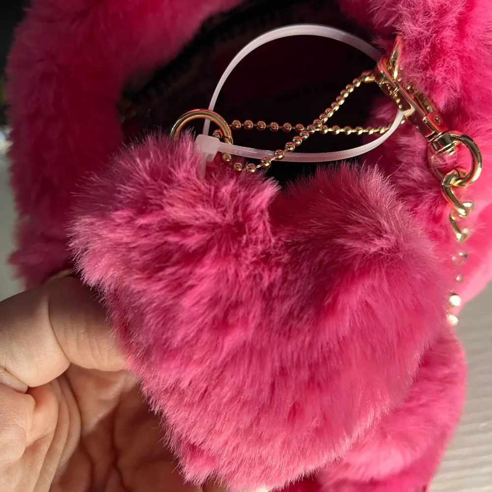 Juicy Couture Free Love Pink Faux Fur Mini Tote • Rhinestone Logo • NWT - Image 5