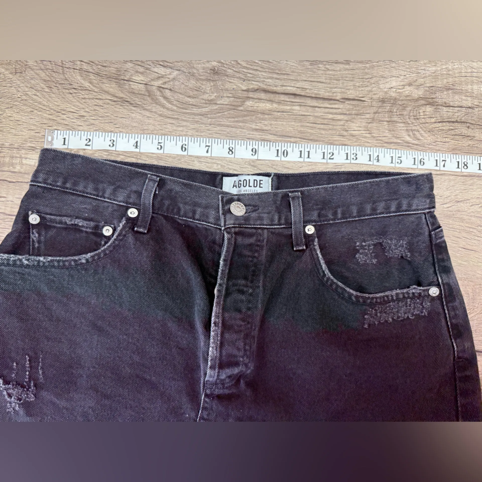 AGOLDE Women's Quinn Frayed Denim Skirt Black Jinx High Rise Button Fly Size‎ 26 - Image 5