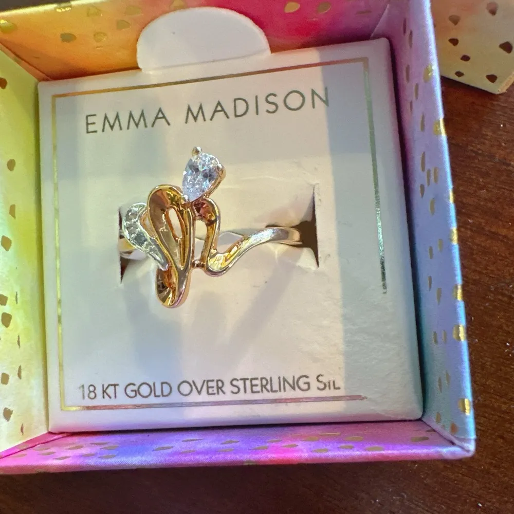 Emma Madison 18kt gold over sterling silver crystal diamonds irregular Ring Sz 9 - Image 3