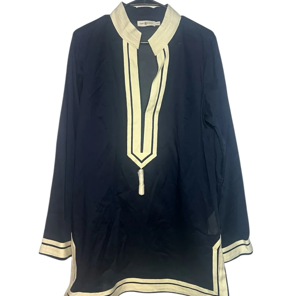 Tory Burch Tory Tunic XL Caftan Resort Swim Cover Up Navy Blue Beach NWOT - Image 6