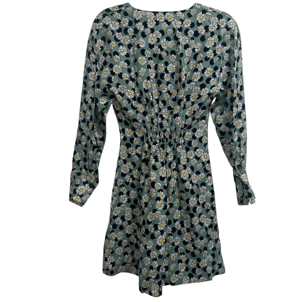 Angele Floral Print Polka Dot Linen Mini Dress Sage Green - Image 7