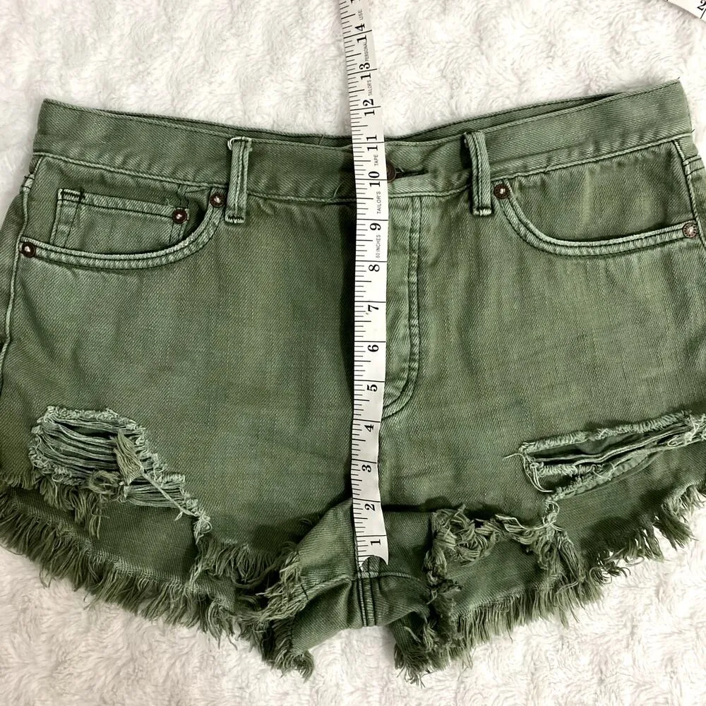 Free People Olive Green Loving Good Vibrations Cut Off Boho Denim Shorts 29 - Image 7