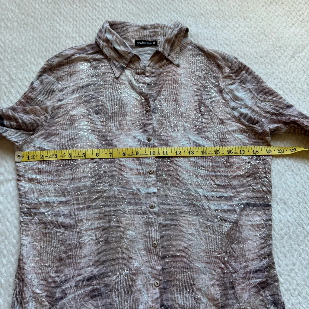 David Cline Roll Tab Long Sleeve Crushed Snap Front Top M Flax Silver Artsy Brown Size M - Image 13