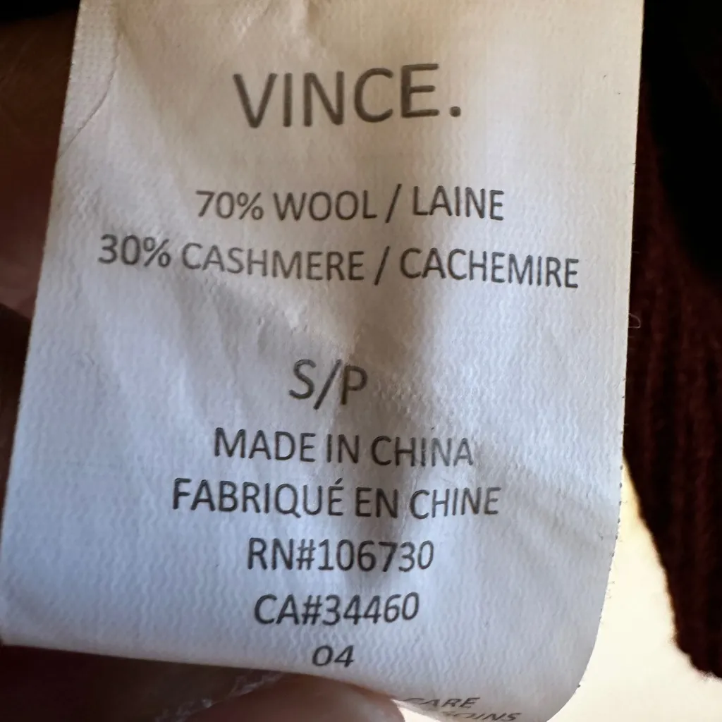 Vince Maroon‎ Colorblock Wool Cashmere Zip Sweater small - Image 5