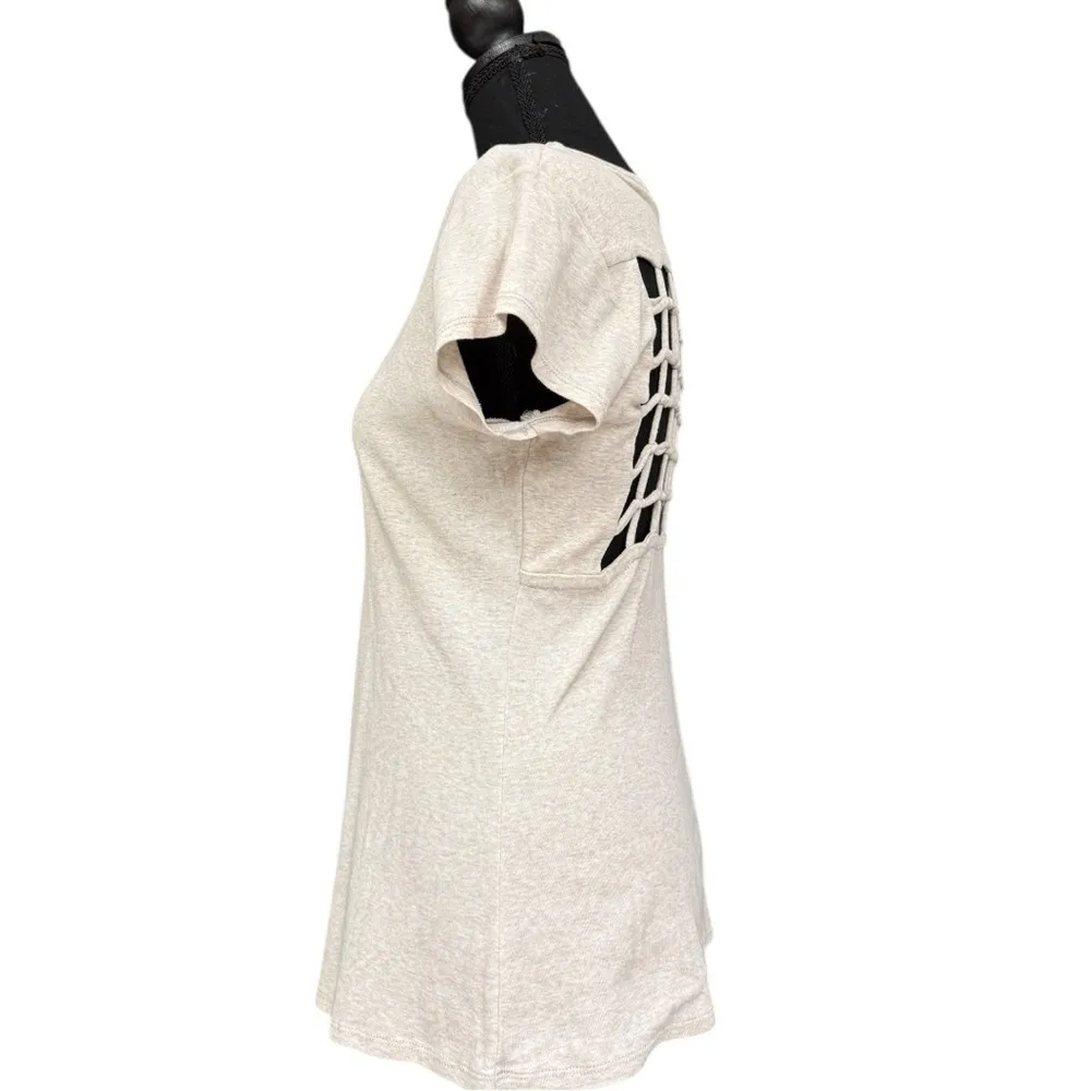 Chaser Cutout Back Basic Tee Size Medium Neutral Beige Casual Spring Top - Image 5