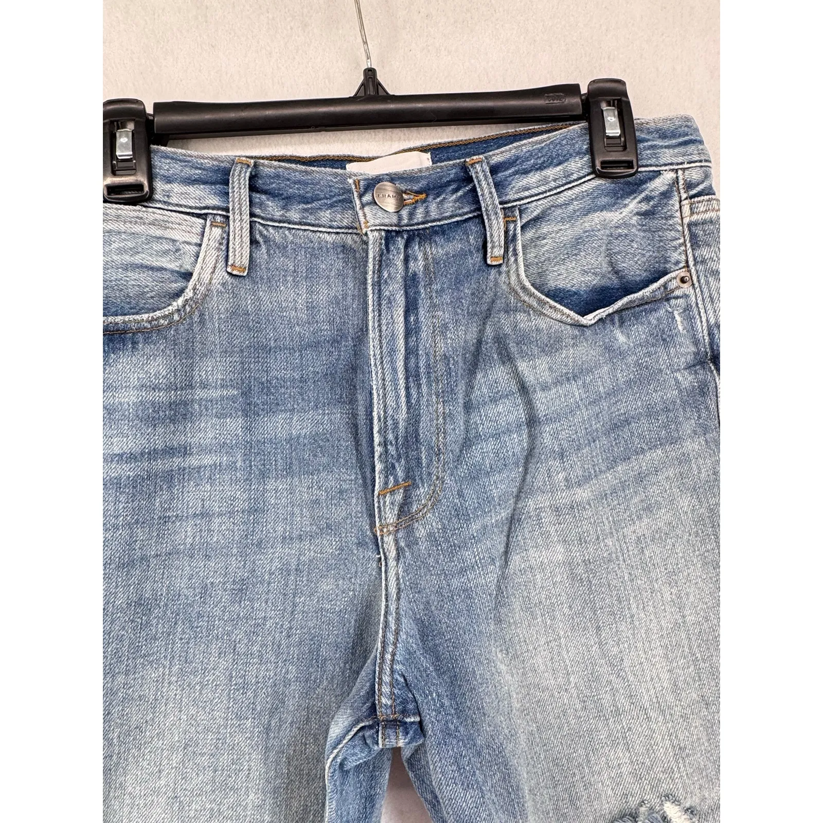 FRAME Le Hollywood jeans size 27 straight leg high rise distressed denim ripped - Image 8