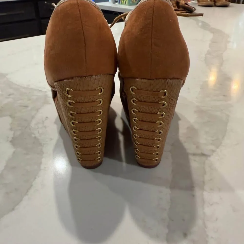 Modern Rush Senja Faux Suede Platform Laceup Wedge Heel Womens7.5 Tan Sandal y2k Size 7.5 - Image 5