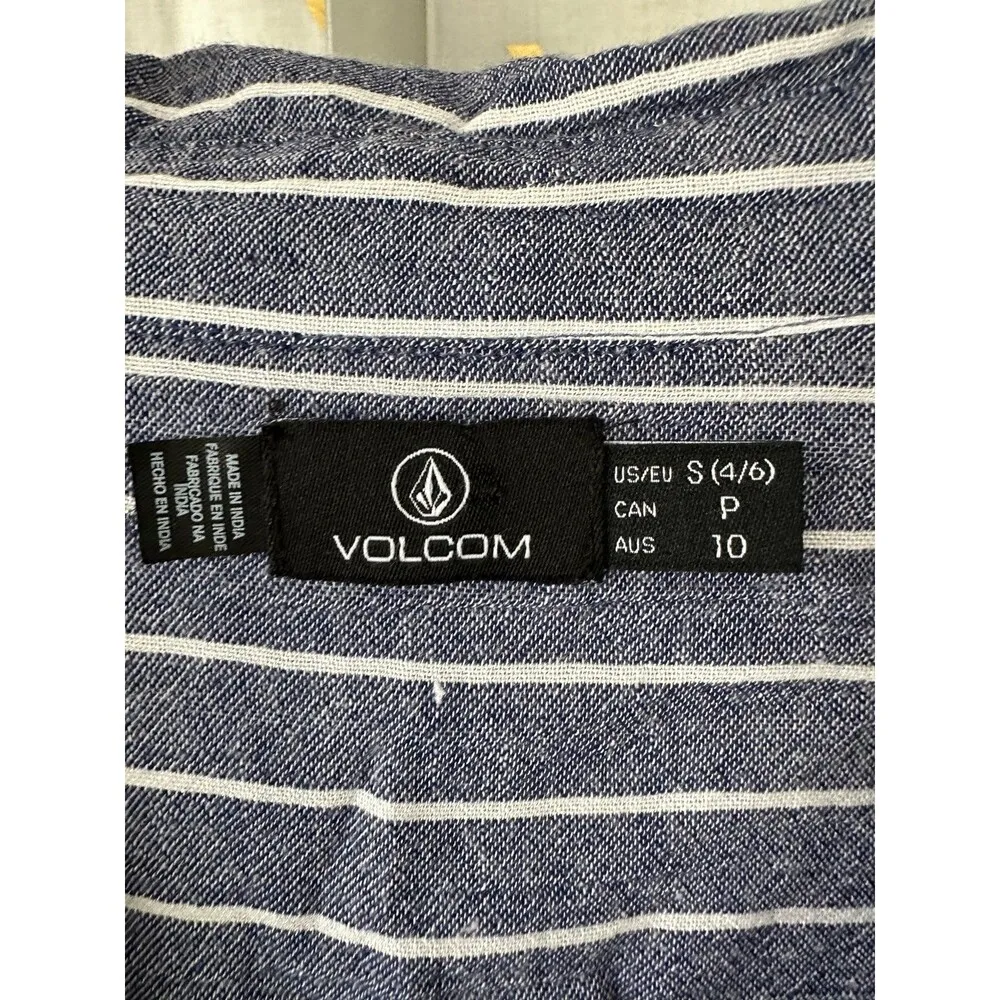Volcom Coco Ho Sun Chambray Button Down Chest Pockets Stripe Tunic Shirt S - Image 7